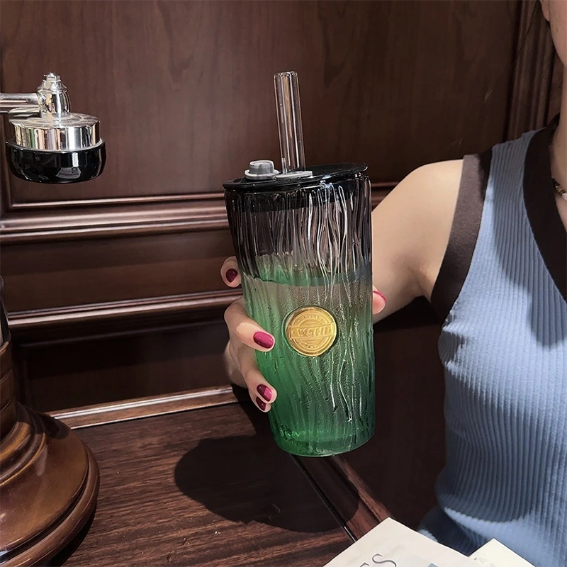 Starbucks wide mouth glass water bottle with straw